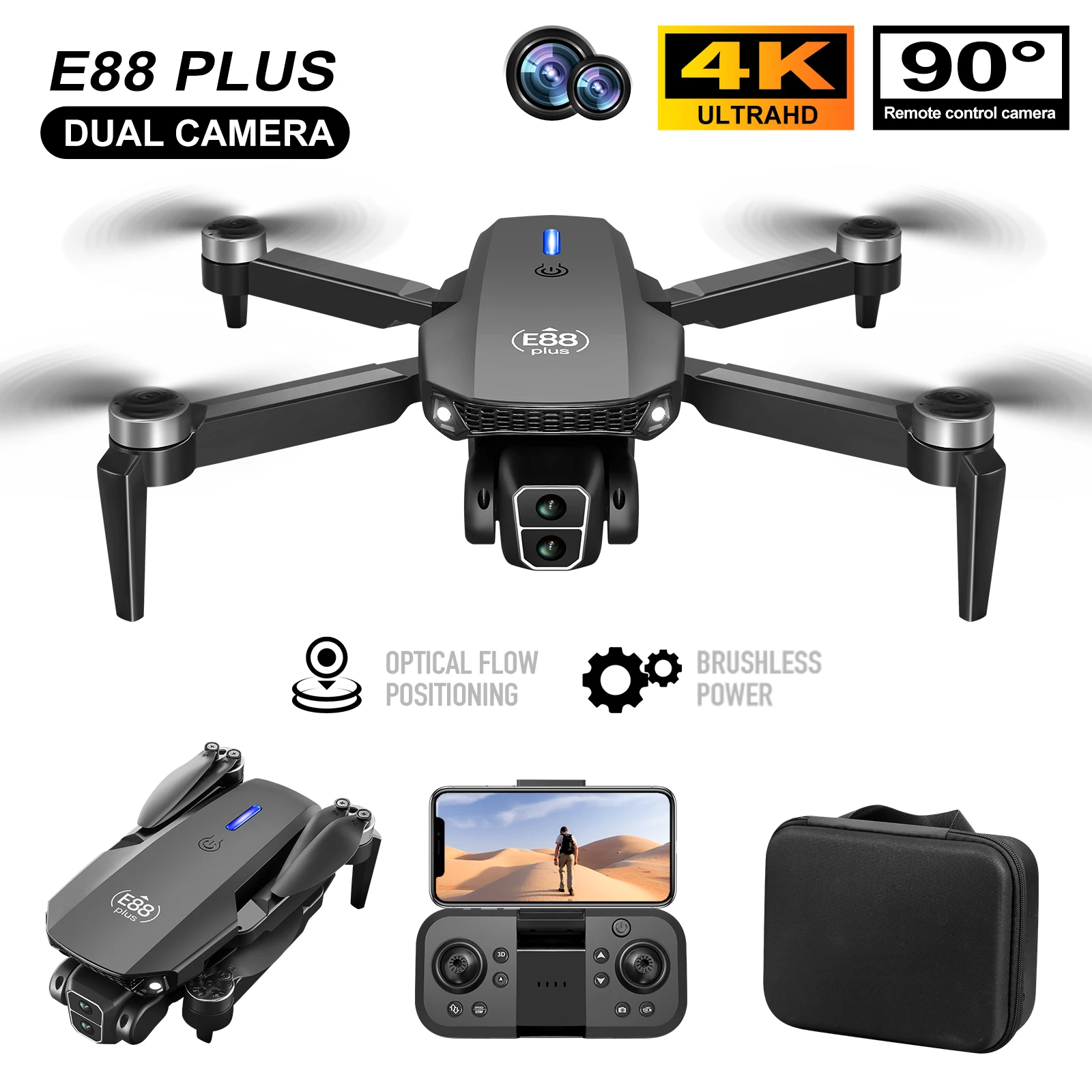 Drone Quadcopter E88 Plus baru - Rc Helicopter Case ulasan dan harga